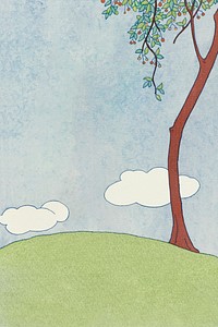 Trees on hill background design space, remix from artworks by George Barbier