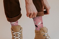 Vintage headwear printed pink socks, remix from artworks by George Barbier