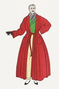 Nobleman in red robe psd vintage Parisian fashion, remix from artworks by George Barbier