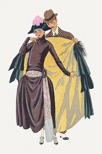 Couple in 19th century fashion, remix from artworks by George Barbier