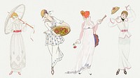 Vintage feminine summer fashion set, remix from artworks by George Barbier