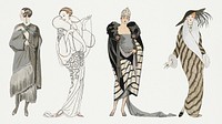 1920s women's fashion psd winter coat set, remix from artworks by George Barbier