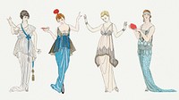 Vintage feminine fashion 19th century style, remix from artworks by George Barbier