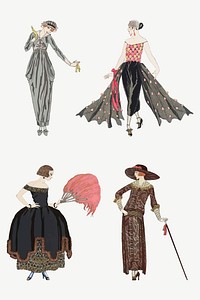 Vintage feminine 1920&#39;s fashion vector set, remix from artworks by George Barbier