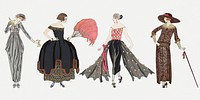 1920s women&#39;s fashion psd set, remix from artworks by George Barbier