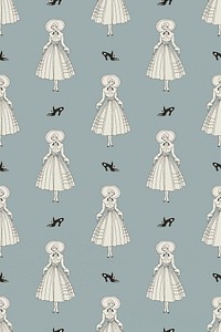 Vintage Parisian fashion pattern vector feminine background, remix from artworks by George Barbier