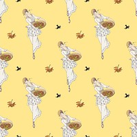 Woman picking apple background vector 1920's fashion, remix from artworks by George Barbier