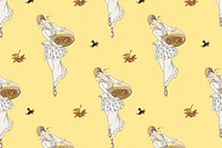 Woman picking apple background 1920's fashion, remix from artworks by George Barbier