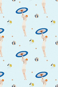 Vintage swimsuit fashion pattern psd feminine background, remix from artworks by George Barbier