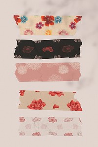 Colorful Floral pattern washi tape psd set, remix from artworks by Zhang Ruoai