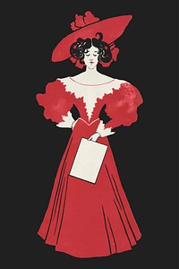 1900&#39;s fashion woman vector in red dress art print, remix from artworks by Ethel Reed