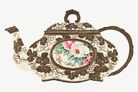 Vintage flowers and leaves teapot vector, remixed from Noritake factory china porcelain tableware design