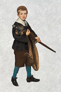 Boy with a sword psd vintage illustration, remixed from artworks by &Eacute;douard Manet