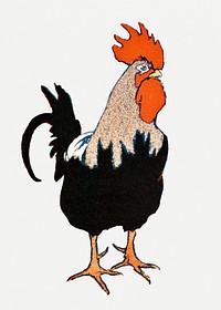 Vintage rooster art print, remixed from artworks by Edward Penfield