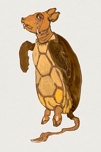 Mock Turtle from Lewis Carroll&rsquo;s Alice&rsquo;s Adventures in Wonderland character illustration psd, remixed from paintings by William Penhallow Henderson