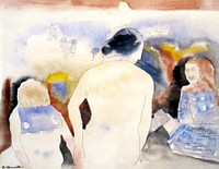 Woman with Black Hair and Two Children (1883&ndash;1935) painting in high resolution by Charles Demuth. Original from The Smithsonian Institution. Digitally enhanced by rawpixel.