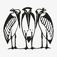 Vintage marabou stork vector animal print, remixed from artworks by Gerrit Willem Dijsselhof