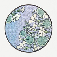 Art nouveau nasturtium flower in round frame design resource