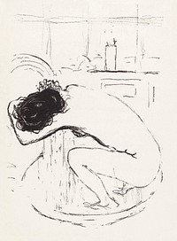 Naked woman squats in tub (1894) by Pierre Bonnard. Original from The Rijksmuseum. Digitally enhanced by rawpixel.