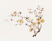 Vintage flower art print, remixed from artworks by Hu Zhengyan