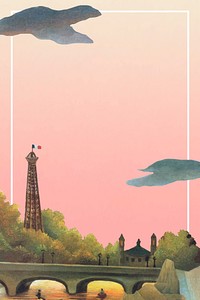 Frame vector famous Paris painting, Eiffel-tower in the sunset, remixed from artworks by Henri Rousseau