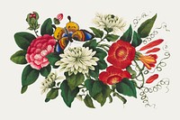 Vintage Chinese flower bouquet vector