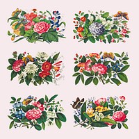 Beautiful vintage Chinese flower arrangement set vector