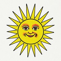 Smiling celestial sun face with raydesign element