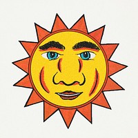 Celestial sun face with ray design element