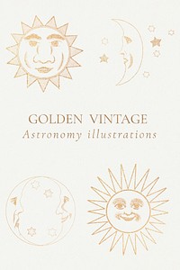 Vintage gold astronomy illustration set design element