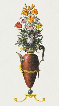 Blooming flower in vintage vase hand drawn illustration