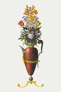 Blooming flower in vintage vase vector hand drawn