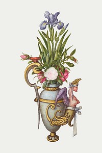 Blooming Iris flower in a vintage vase vector