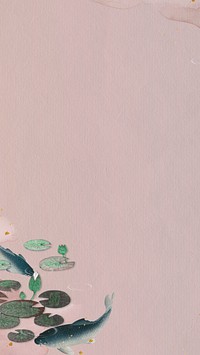 Swimming koi in a pond phone wallpaper illustration