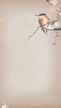 Songbird on a cherry blossom branch phone wallpaper illustration