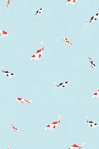 Blue and red koi fish pattern on a blue background illustration