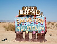 Salvation Mountain is an art installation covering a hill north of Calipatria, California, near Slab City and just several miles from the Salton Sea. It is made from adobe, straw, and thousands of gallons of paint.