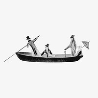 Victorian men in rowing boat vintage illustration vector