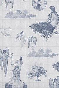 Vintage angels and women illustration pattern background