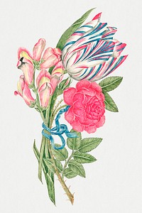 Vintage flowers psd illustration, remixed from the 18th-century artworks from the Smithsonian archive.