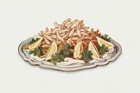Vintage fried whitebait dish illustration