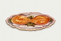 Vintage scallops au gratin dish illustration