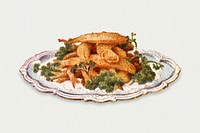 Vintage fried smelts dish illustration