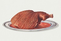 Vintage roast leg of pork dish illustration