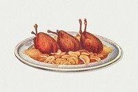 Vintage roast partridges dish design element