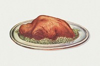 Vintage roast gosling dish illustartion