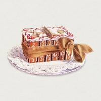 Vintage hand drawn fancy cake with ribbon illustration