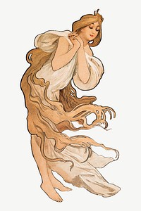 Art nouveau lady vector, remixed from the artworks of <a href="https://www.rawpixel.com/search/Alphonse%20Maria%20Mucha?sort=curated&amp;page=1">Alphonse Maria Mucha</a>