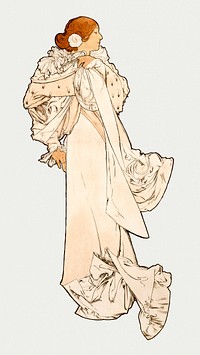 Art nouveau lady illustration, remixed from the artworks of Alphonse Maria Mucha