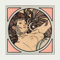 Art nouveau psd naked woman, remixed from the artworks of <a href="https://www.rawpixel.com/search/Alphonse%20Maria%20Mucha?sort=curated&amp;page=1">Alphonse Maria Mucha</a>